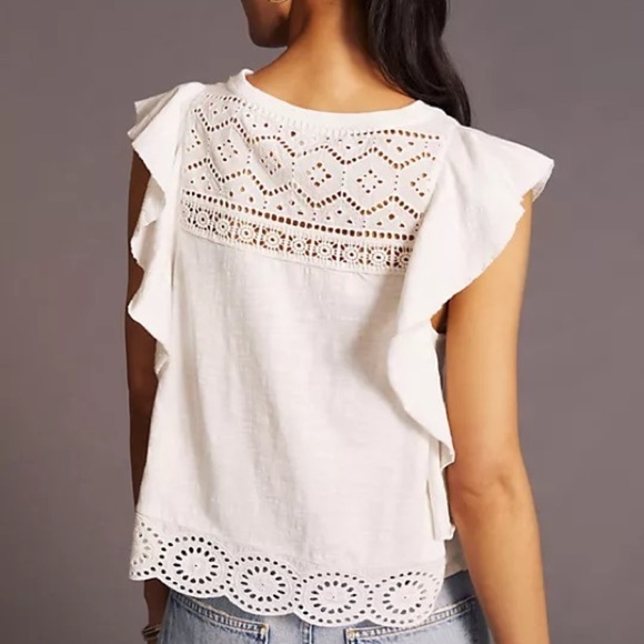 NWT Anthropologie Sustainable White Lace Top - Picture 4 of 4